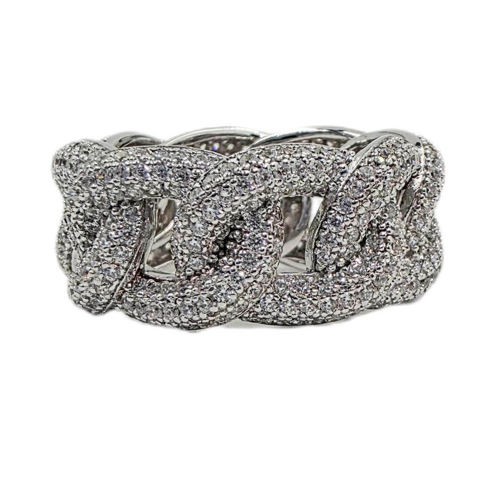 Diamonique Cuban-Link Full Eternity Simulated-Diamond CZ Ring - Silver SZ 6-1/2